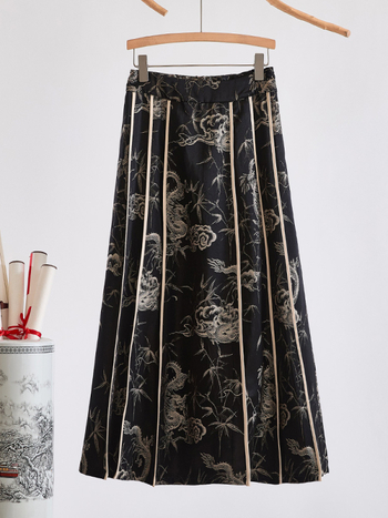 Hanfu inspirirana suknja s visokim strukom i elastičnim pojasom, otisak vintage tea dress suknje