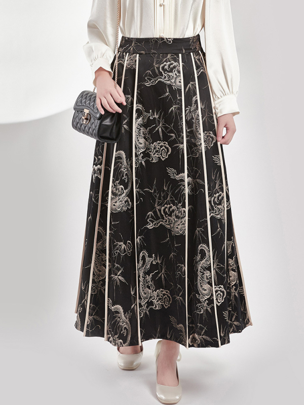 Hanfu inspirirana suknja s visokim strukom i elastičnim pojasom, otisak vintage tea dress suknje