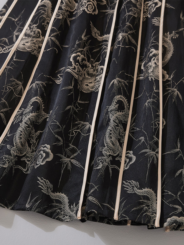 Hanfu inspirirana suknja s visokim strukom i elastičnim pojasom, otisak vintage tea dress suknje