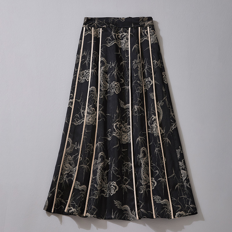 Hanfu inspirirana suknja s visokim strukom i elastičnim pojasom, otisak vintage tea dress suknje