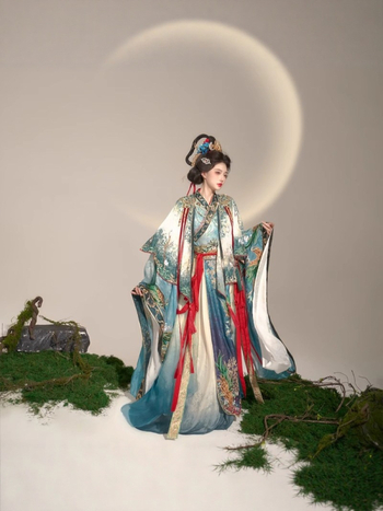 Hanfu ženski set s širokim rukavima, bogato izvezen, inspiriran dinastijama Wei i Jin, kostim vile