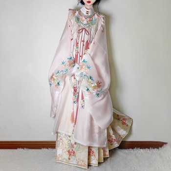 Nova Hanfu za odrasle žene s cvjetnim vezom, Hanfu s oblačnim ramenima, Hanfu s uspravnim ovratnikom u Ming stilu, Mamian suknja u Ming stilu, za proljeće i jesen