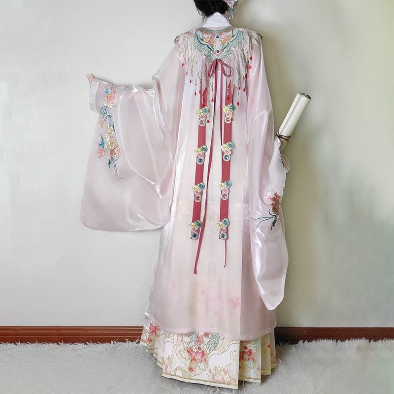 Nova Hanfu za odrasle žene s cvjetnim vezom, Hanfu s oblačnim ramenima, Hanfu s uspravnim ovratnikom u Ming stilu, Mamian suknja u Ming stilu, za proljeće i jesen