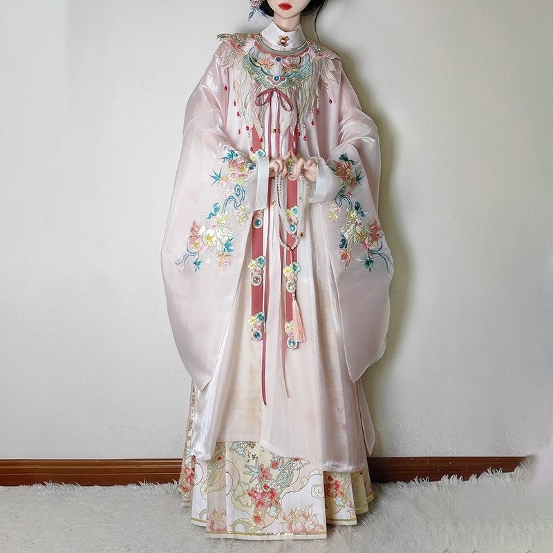 Nova Hanfu za odrasle žene s cvjetnim vezom, Hanfu s oblačnim ramenima, Hanfu s uspravnim ovratnikom u Ming stilu, Mamian suknja u Ming stilu, za proljeće i jesen