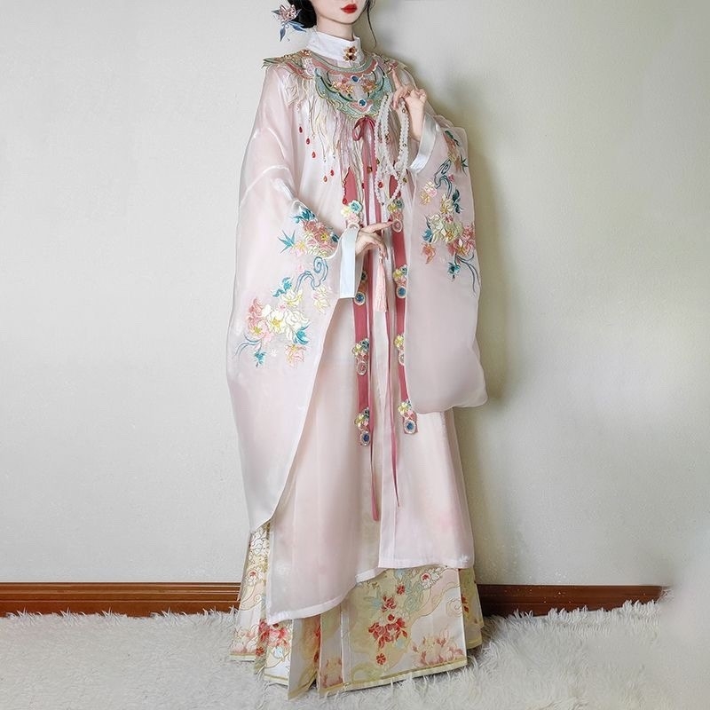 Nova Hanfu za odrasle žene s cvjetnim vezom, Hanfu s oblačnim ramenima, Hanfu s uspravnim ovratnikom u Ming stilu, Mamian suknja u Ming stilu, za proljeće i jesen
