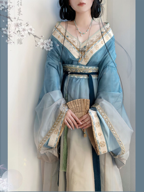Ženski Hanfu u stilu Song-Tang, top s širokim rukavima i ravnim rubom, raskošno izvezen, svakodnevni elegantan komplet, drevni kostim za jesen