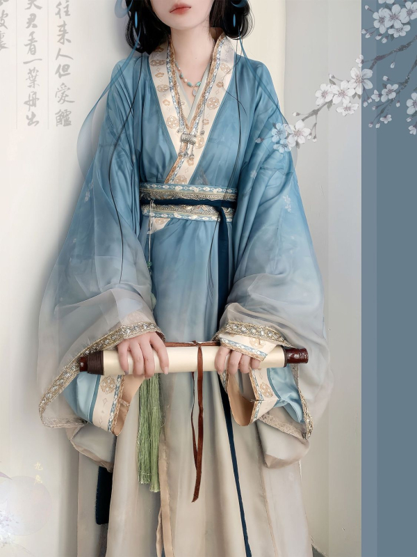 Ženski Hanfu u stilu Song-Tang, top s širokim rukavima i ravnim rubom, raskošno izvezen, svakodnevni elegantan komplet, drevni kostim za jesen