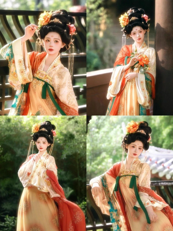 Hanfu set s izvezenim dizajnom dinastije Tang, top do prsa i suknja, poliester materijal