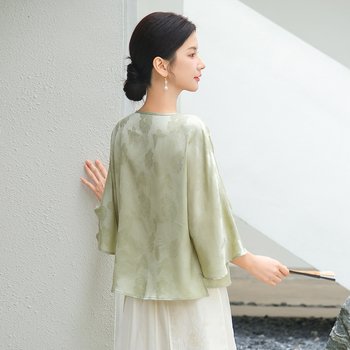 Qing shuzhai zöld Zen tea Hanfu-stílusú felső, modern Hanfu, 2024, Tencel jacquard satin