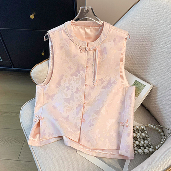 Unisex kardigan-vest od Tencela s jacquard izvezom, okrugli izrez, čvor-gumbi sprijed, vintage inspiriran, za sve sezone.