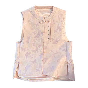 Unisex kardigan-vest od Tencela s jacquard izvezom, okrugli izrez, čvor-gumbi sprijed, vintage inspiriran, za sve sezone.