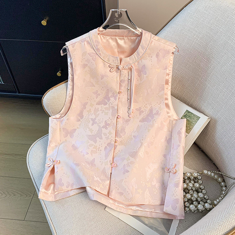Unisex kardigan-vest od Tencela s jacquard izvezom, okrugli izrez, čvor-gumbi sprijed, vintage inspiriran, za sve sezone.