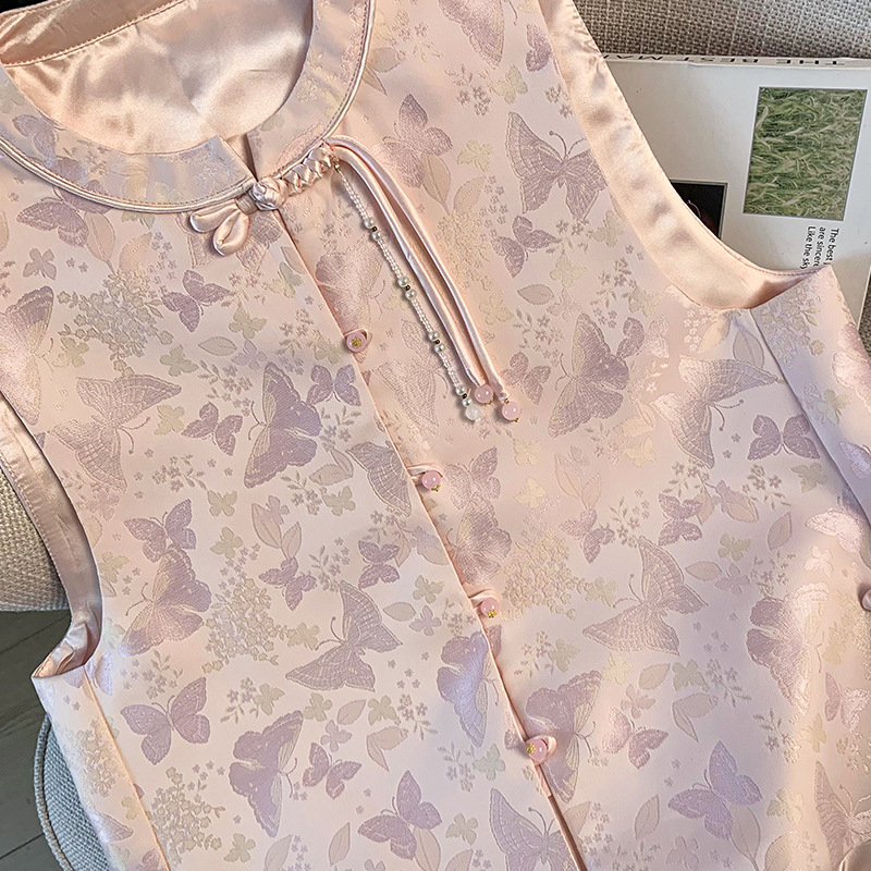 Unisex kardigan-vest od Tencela s jacquard izvezom, okrugli izrez, čvor-gumbi sprijed, vintage inspiriran, za sve sezone.