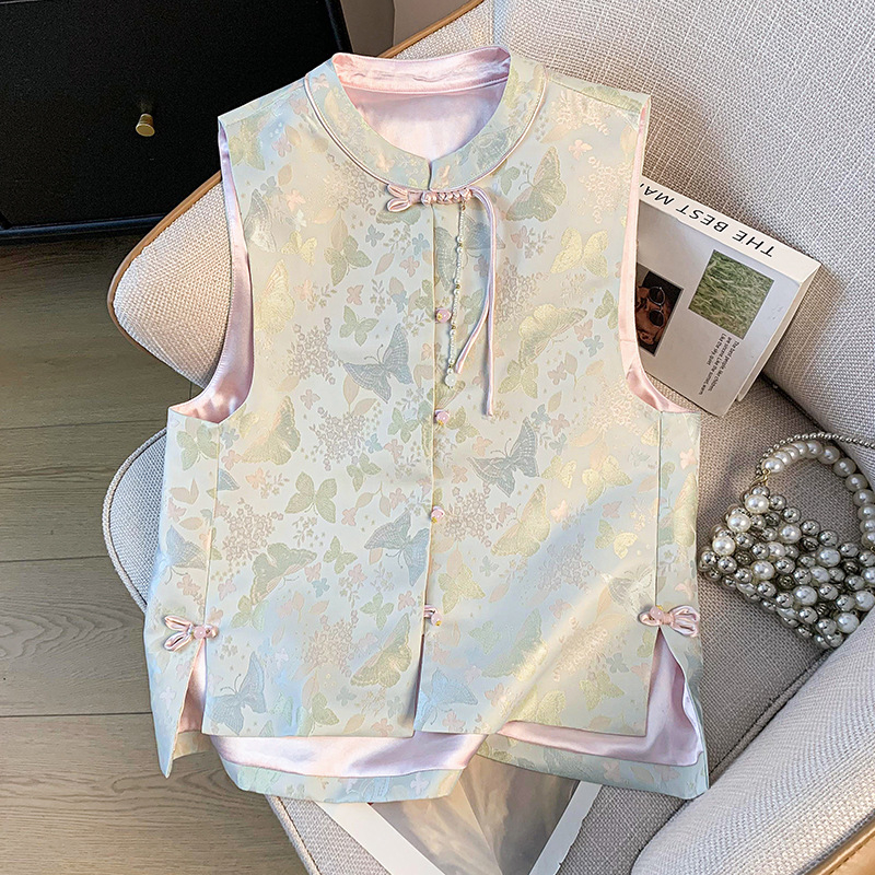 Unisex kardigan-vest od Tencela s jacquard izvezom, okrugli izrez, čvor-gumbi sprijed, vintage inspiriran, za sve sezone.
