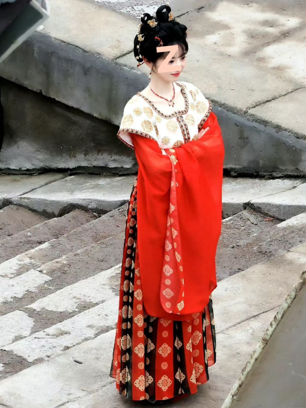 Hanfu u stilu Tanga, set s topom do struka s okruglim izrezom i dugačka suknja s osam panela, svakodnevna verzija za proljeće-ljeto