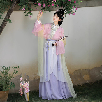 Novi original Hanfu za žene: kratki rukav, stil dinastije Song, izvezeni dvodijelni set