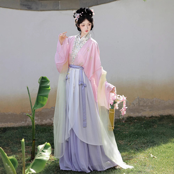 Novi original Hanfu za žene: kratki rukav, stil dinastije Song, izvezeni dvodijelni set