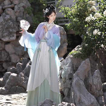 Novi original Hanfu za žene: kratki rukav, stil dinastije Song, izvezeni dvodijelni set