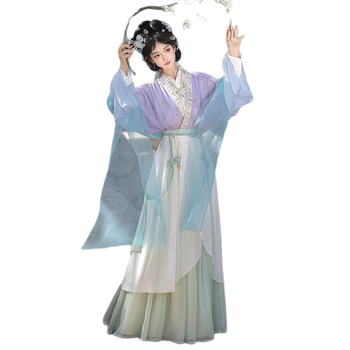 Novi original Hanfu za žene: kratki rukav, stil dinastije Song, izvezeni dvodijelni set