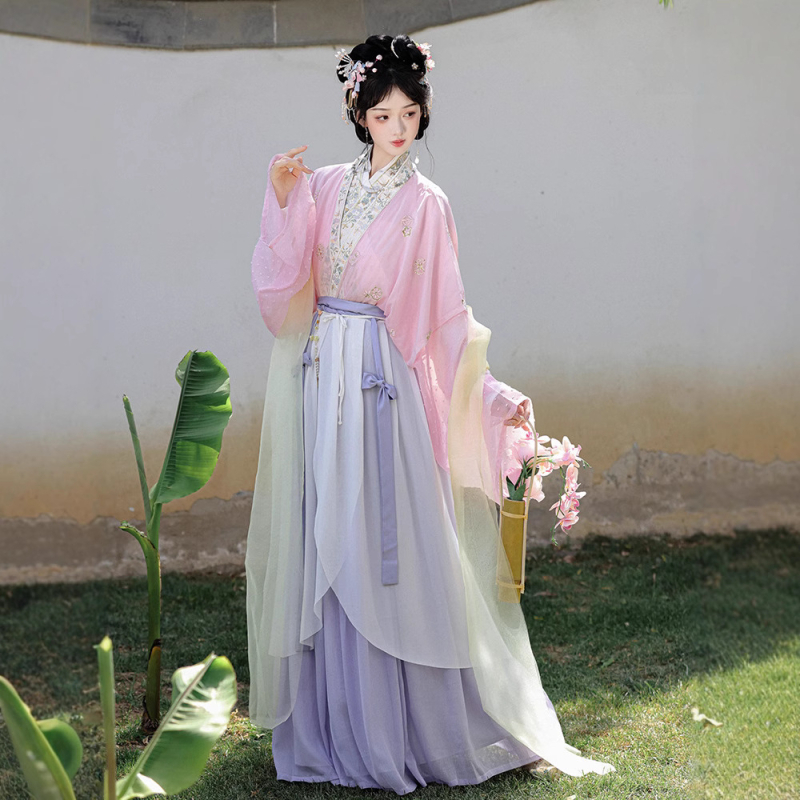Novi original Hanfu za žene: kratki rukav, stil dinastije Song, izvezeni dvodijelni set
