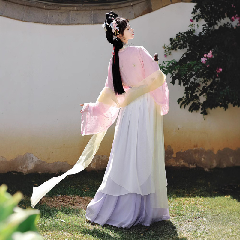 Novi original Hanfu za žene: kratki rukav, stil dinastije Song, izvezeni dvodijelni set
