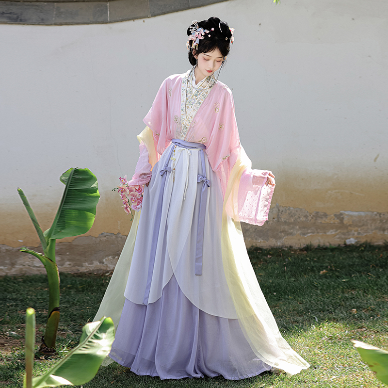Novi original Hanfu za žene: kratki rukav, stil dinastije Song, izvezeni dvodijelni set