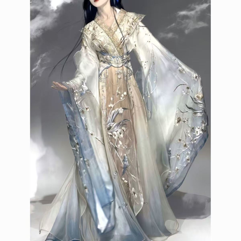Hanfu haljina s poboljšanim dizajnom Jiyue Yaoguang, teški vezeni i cvjetni uzorci, dojmljivi široki rukavi, proljetno-ljetni elementi, za junakinje