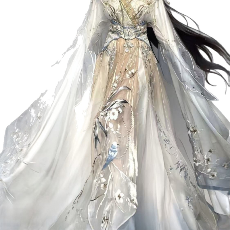 Hanfu haljina s poboljšanim dizajnom Jiyue Yaoguang, teški vezeni i cvjetni uzorci, dojmljivi široki rukavi, proljetno-ljetni elementi, za junakinje