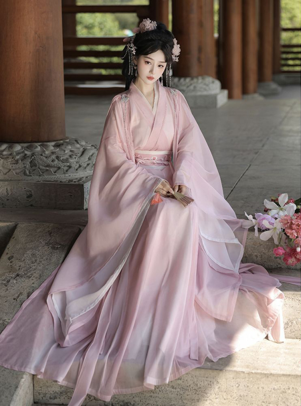 Hanfu haljina za žene, nadahnuta dinastijom Wei-Jin, model 2026, eterična s širokim rukavima, duljina do struka, izvezeno