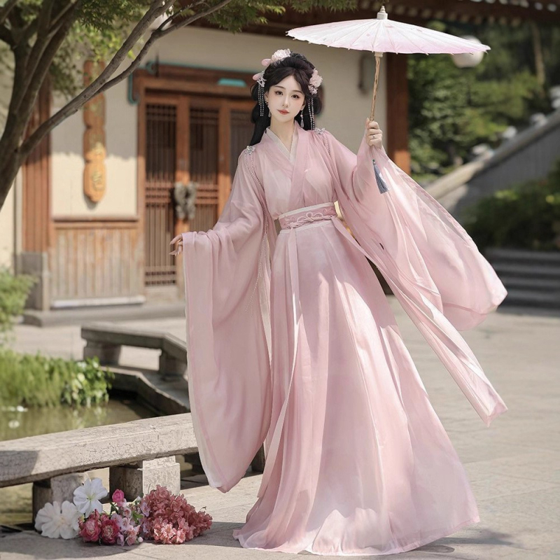 Hanfu haljina za žene, nadahnuta dinastijom Wei-Jin, model 2026, eterična s širokim rukavima, duljina do struka, izvezeno