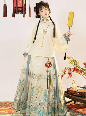 Ženski Hanfu 2026 – Ming stil proljeće–jesen, cvjetna izšivka, Mamian suknja s bogatim vezom, svakodnevni antički stilni set
