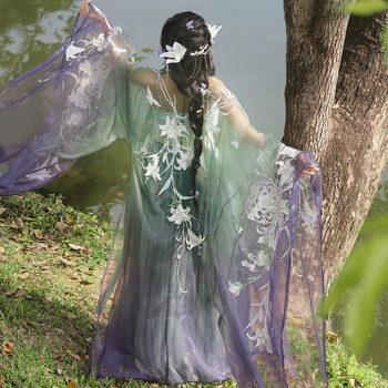 Hanfu ženski top sa širokim rukavima i naramenicama u struku, set teškog veza za proljeće i ljeto (Yougu Lily)