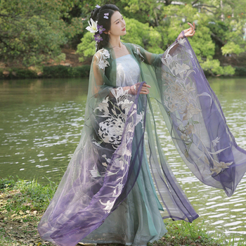 Hanfu ženski top sa širokim rukavima i naramenicama u struku, set teškog veza za proljeće i ljeto (Yougu Lily)