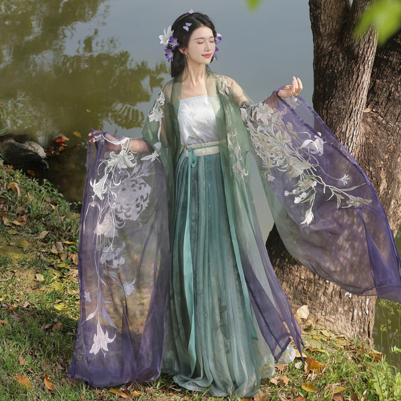 Hanfu ženski top sa širokim rukavima i naramenicama u struku, set teškog veza za proljeće i ljeto (Yougu Lily)