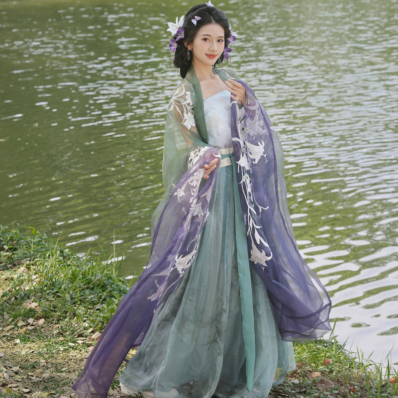 Hanfu ženski top sa širokim rukavima i naramenicama u struku, set teškog veza za proljeće i ljeto (Yougu Lily)