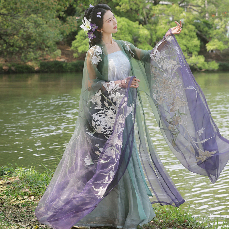 Hanfu ženski top sa širokim rukavima i naramenicama u struku, set teškog veza za proljeće i ljeto (Yougu Lily)