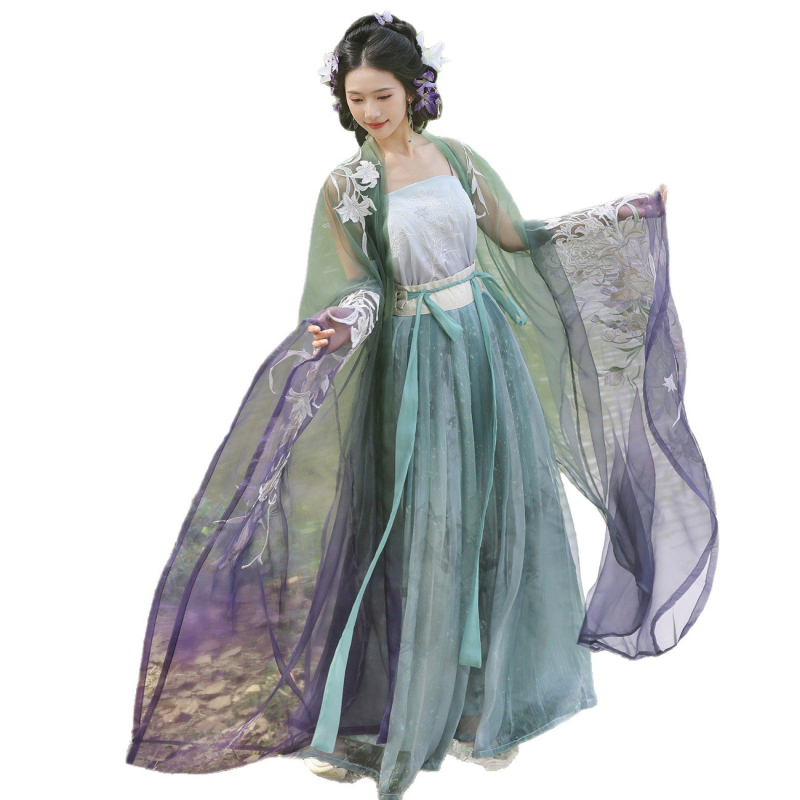 Hanfu ženski top sa širokim rukavima i naramenicama u struku, set teškog veza za proljeće i ljeto (Yougu Lily)