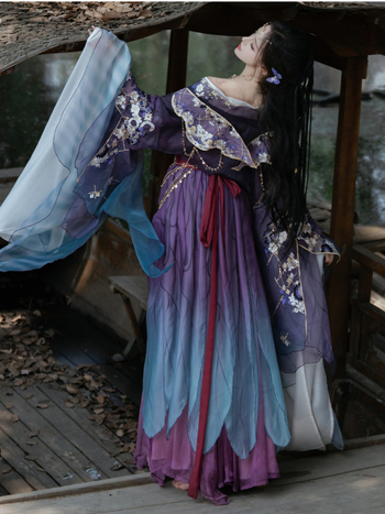 Hanfu-inspiriran set s gradijentnom izvezom i topom bez rukava, ženski komplet s Han elementima, proljeće-ljeto