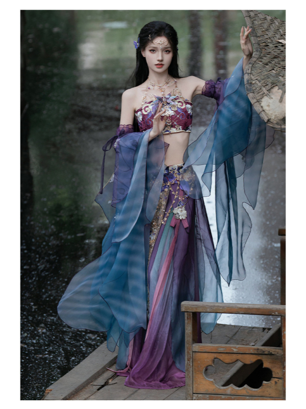 Hanfu-inspiriran set s gradijentnom izvezom i topom bez rukava, ženski komplet s Han elementima, proljeće-ljeto