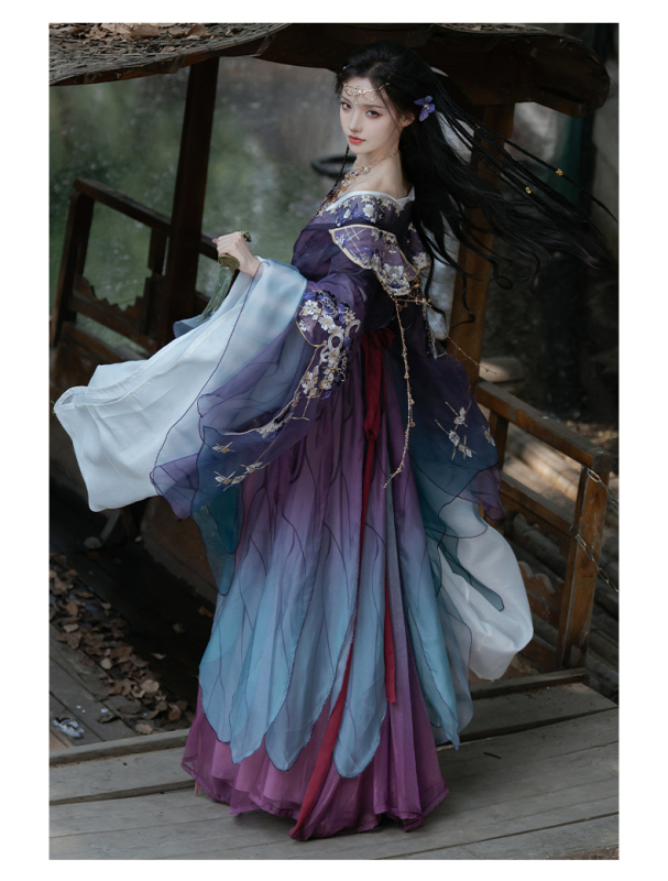 Hanfu-inspiriran set s gradijentnom izvezom i topom bez rukava, ženski komplet s Han elementima, proljeće-ljeto