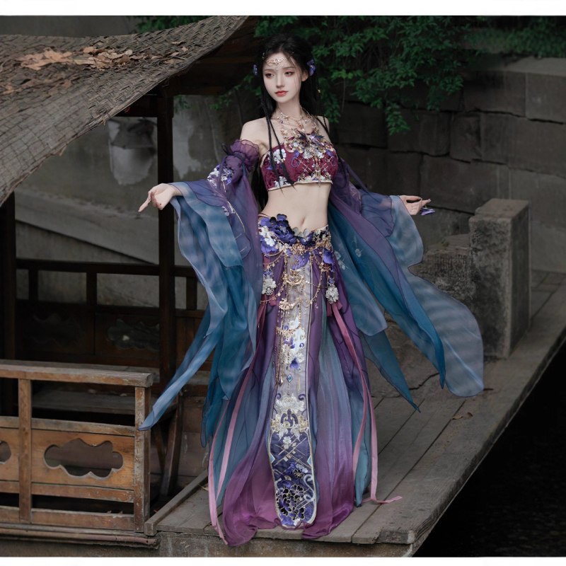 Hanfu-inspiriran set s gradijentnom izvezom i topom bez rukava, ženski komplet s Han elementima, proljeće-ljeto