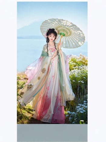 Hanfu set za proljeće i ljeto – 'Spring Dawn', Tang stil ruqun s izvezenim širokim rukavima