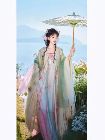 Hanfu set za proljeće i ljeto – 'Spring Dawn', Tang stil ruqun s izvezenim širokim rukavima