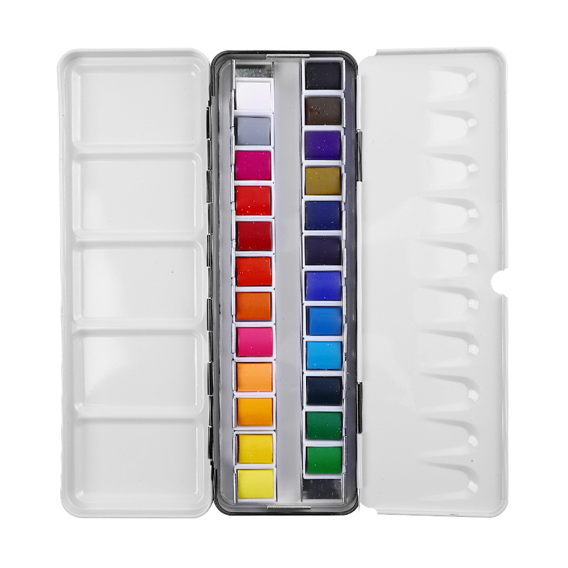 24 boja čvrstih akvarela u metalnoj kutiji, prijenosni gouache set za učenike