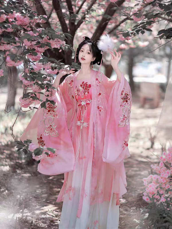 2025 proljeće/ljeto floralni Hanfu set, Tang dinastija stil, ženski izvezeni kostim sa širokim rukavima