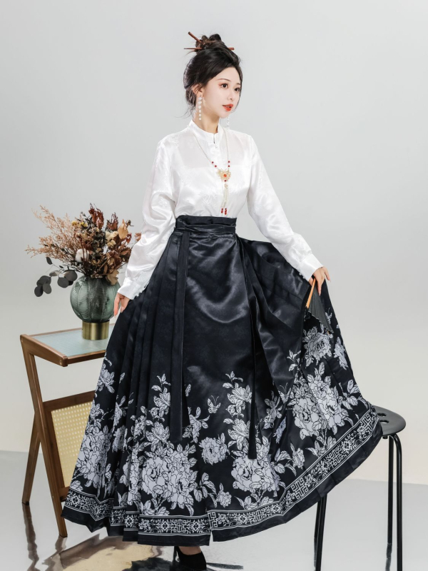 Ženski set: suknja s dva panela i top s dugim rukavima, jacquard uzorak, za svakodnevnu nošnju