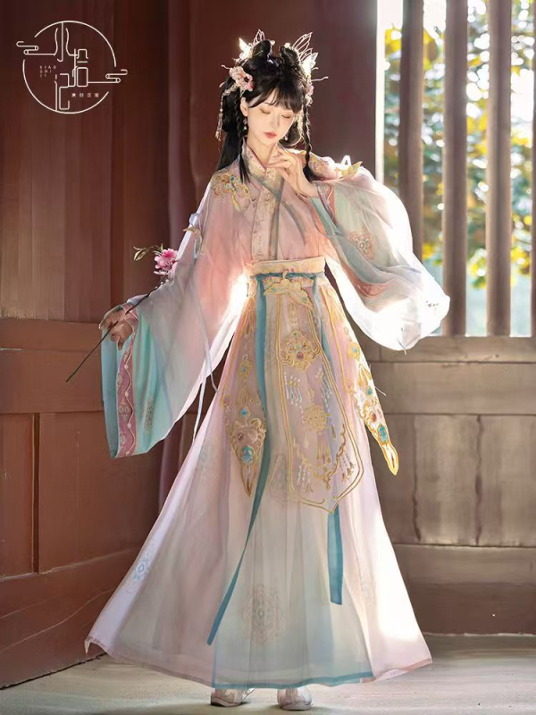 Hanfu u Wei Jin stilu, široki rukavi, preklopni ovratnik, suknja do struka, proljeće i jesen, poliester.