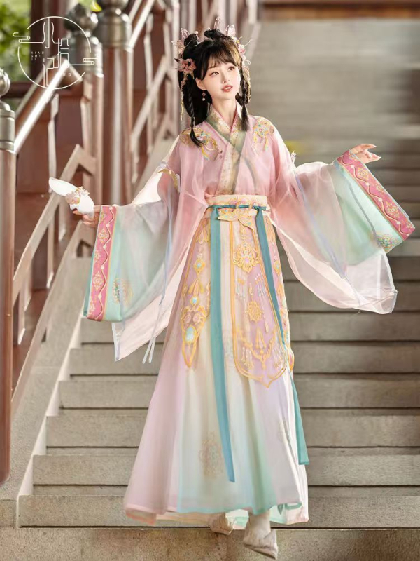 Hanfu u Wei Jin stilu, široki rukavi, preklopni ovratnik, suknja do struka, proljeće i jesen, poliester.