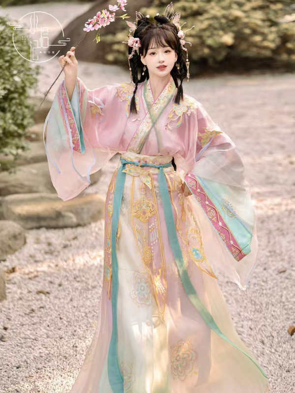 Hanfu u Wei Jin stilu, široki rukavi, preklopni ovratnik, suknja do struka, proljeće i jesen, poliester.