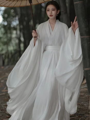 Hua Chao Ji [Mrazno bijela] Izvorni novi Hanfu s ravnim rubom, Han elementi dinastije Wei-Jin, bijeli Hanfu za žene, eteričan i elegantan